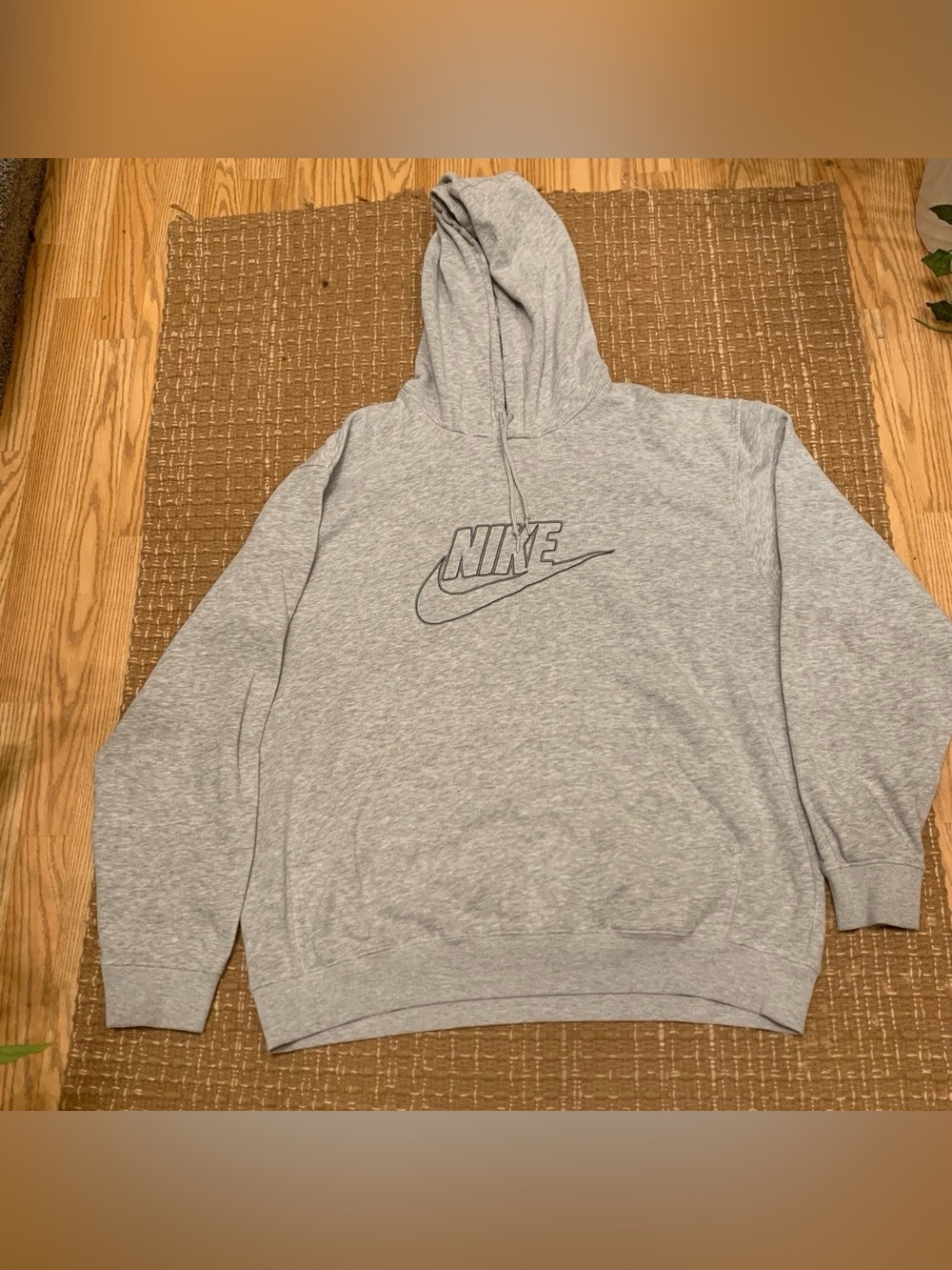 Y2K Nike Light Gray Pullover Hoodie with Black Logo
